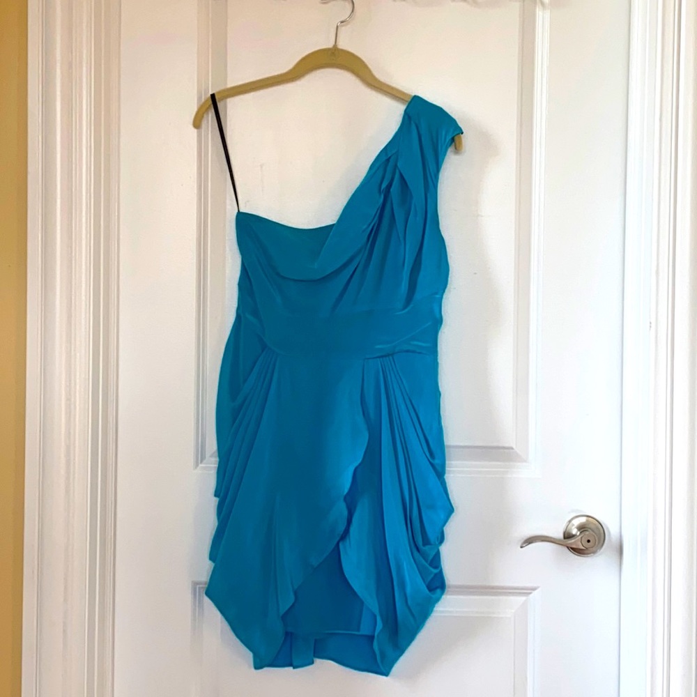 Bebe Blue One Shoulder Dress Size S